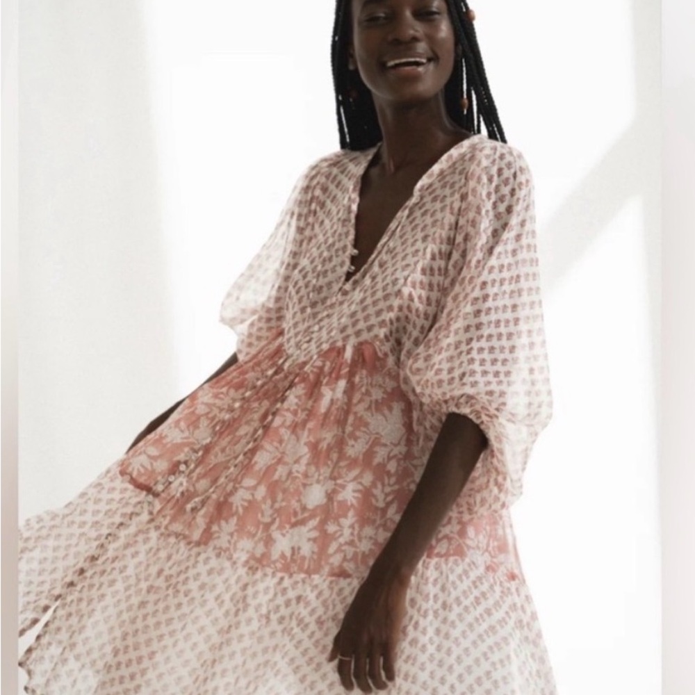 Daughters of India Nora Primrose Pink and White Mini Dress